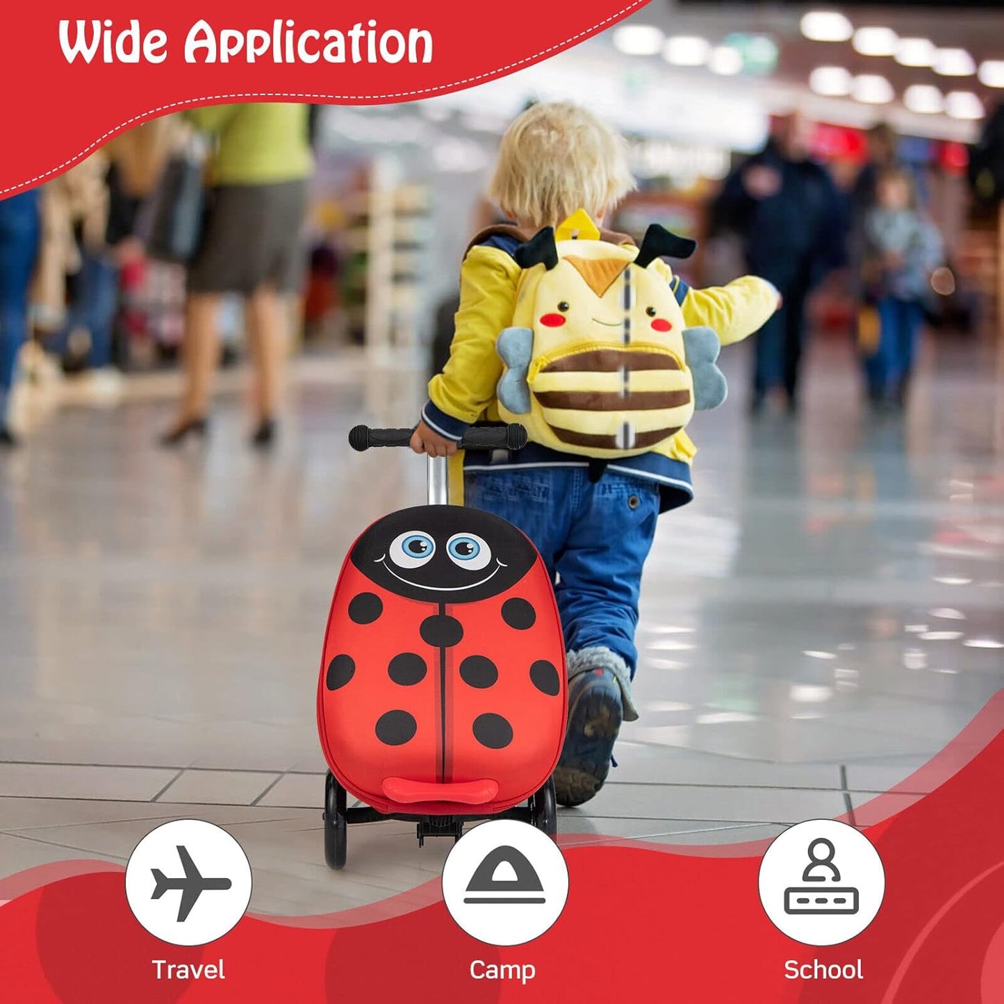 Children's 2-in-1 ride-on scooter suitcase with LED wheels