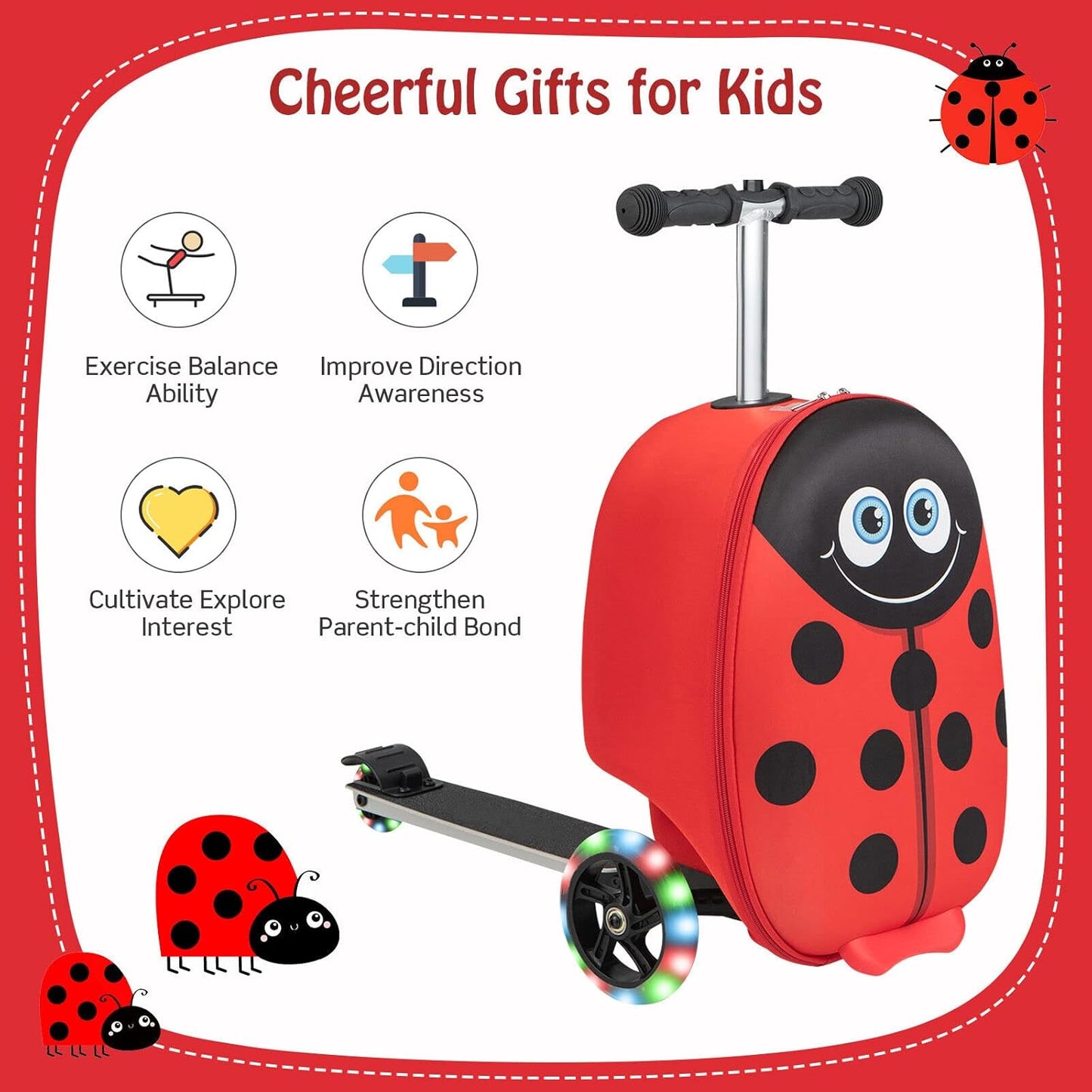 Children's 2-in-1 ride-on scooter suitcase with LED wheels