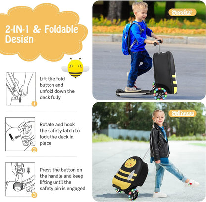 Children's 2-in-1 ride-on scooter suitcase with LED wheels