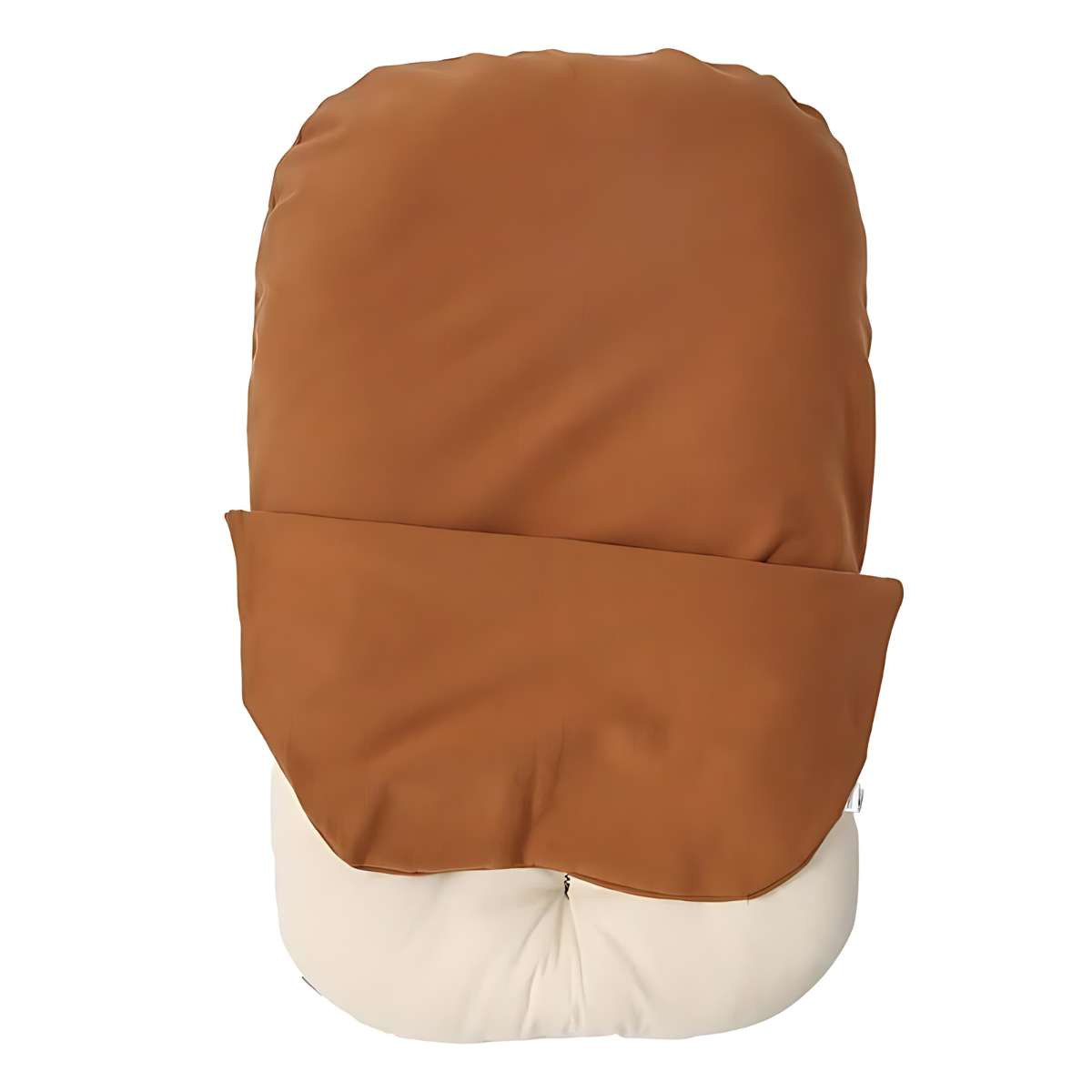 Brown cover partly folded back to show the cream padded lounger inside 9