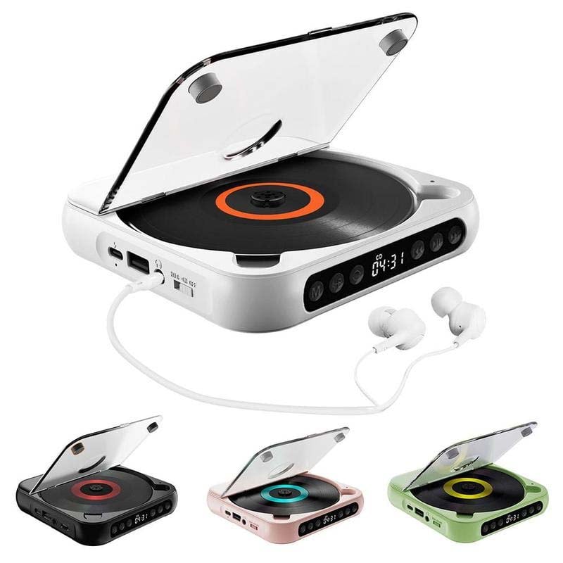 White player with earphones plugged in, shown above smaller views of the black, pink and green versions. 11