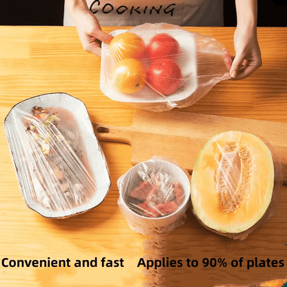 Wooden table with covered dishes of oranges, tomatoes, meat and a melon half, while a person pulls a cover over a dish. 8