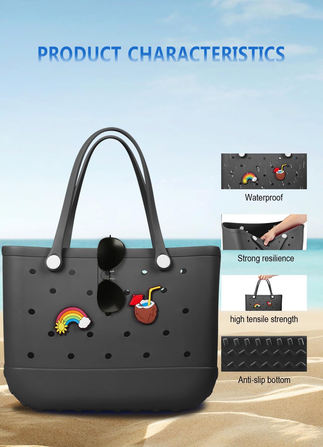 Waterproof EVA beach bag – large, washable tote for outdoor autumn walks