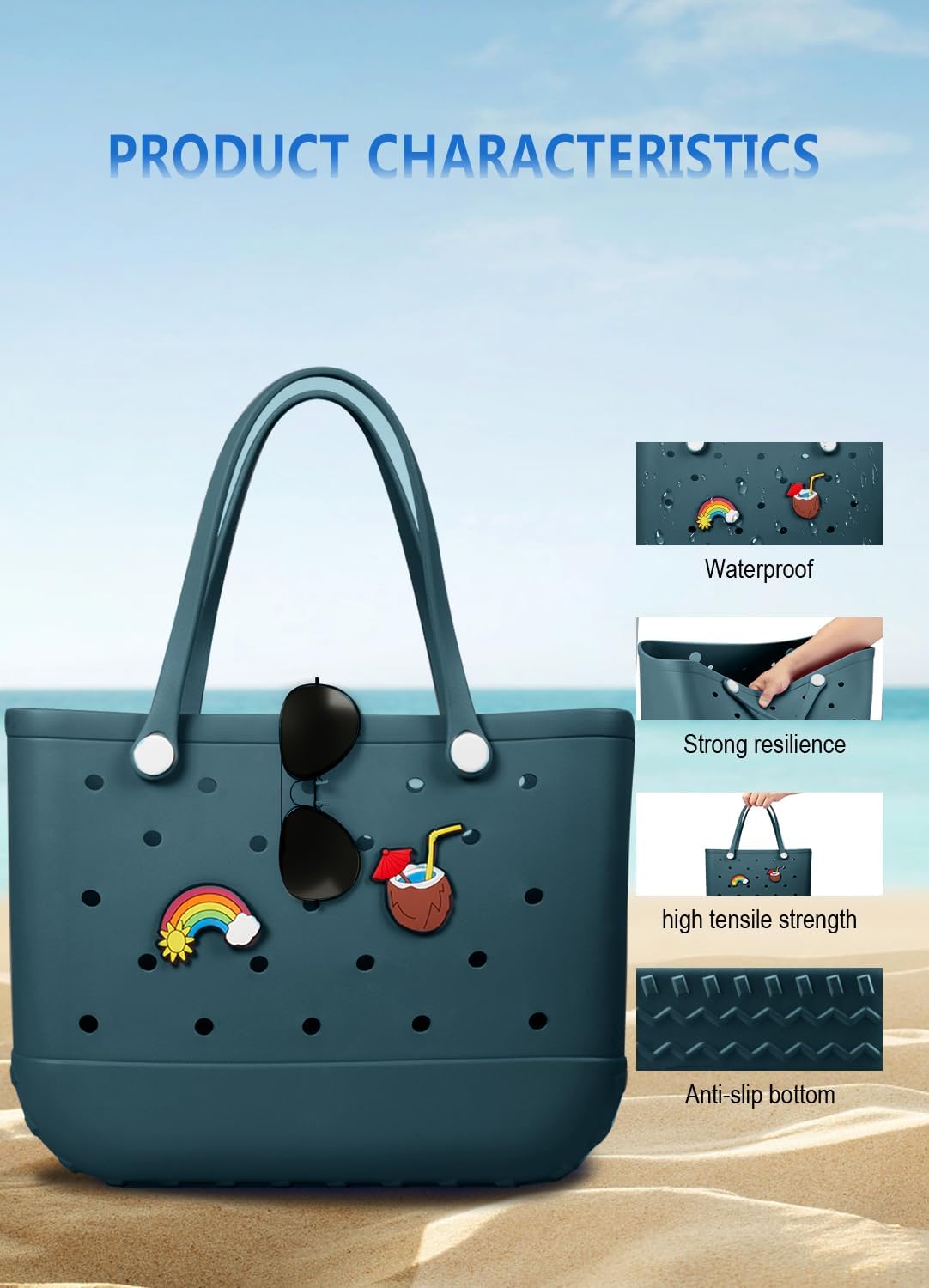 Waterproof EVA beach bag – large, washable tote for outdoor autumn walks