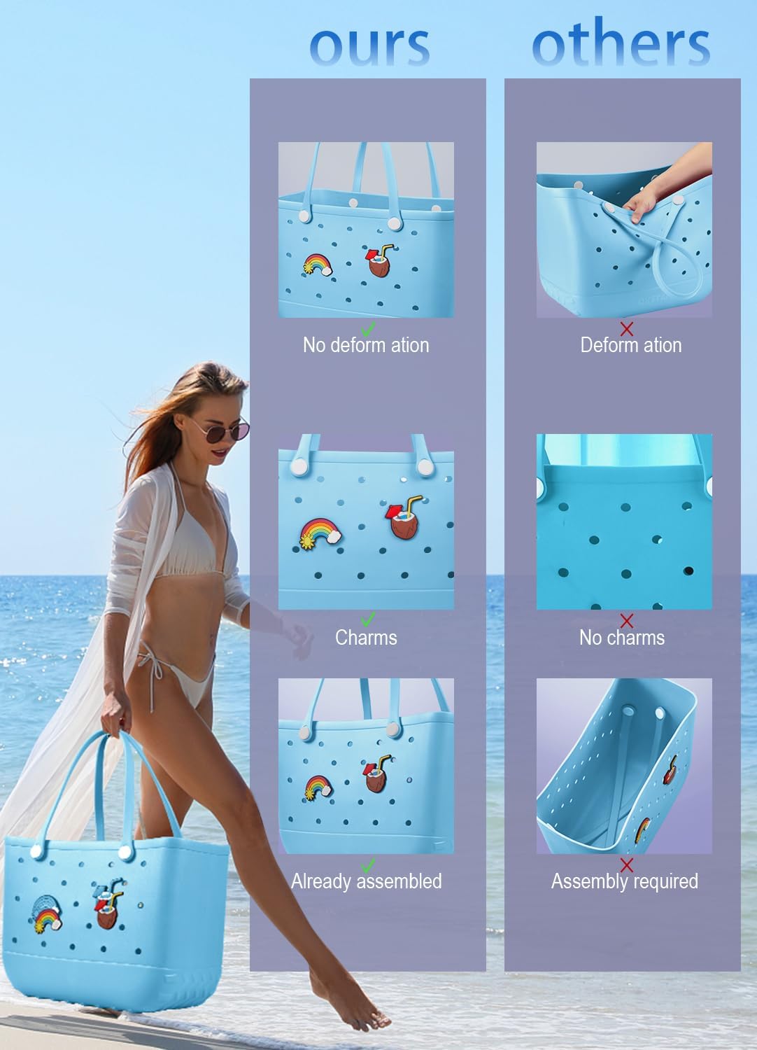 Waterproof EVA beach bag – large, washable tote for outdoor autumn walks