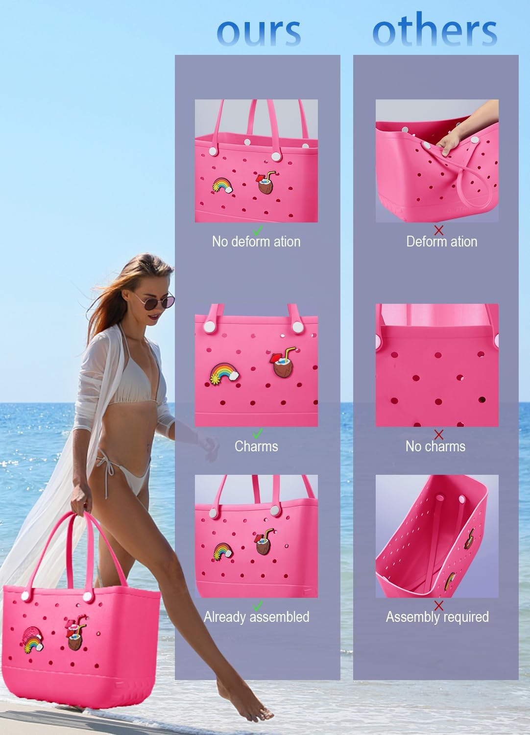 Waterproof EVA beach bag – large, washable tote for outdoor autumn walks