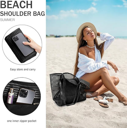 Foldable mesh beach bag with inner pocket – Buy one, get one free