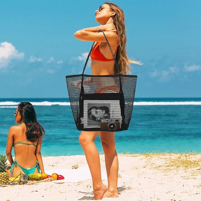 Foldable mesh beach bag with inner pocket – Buy one, get one free