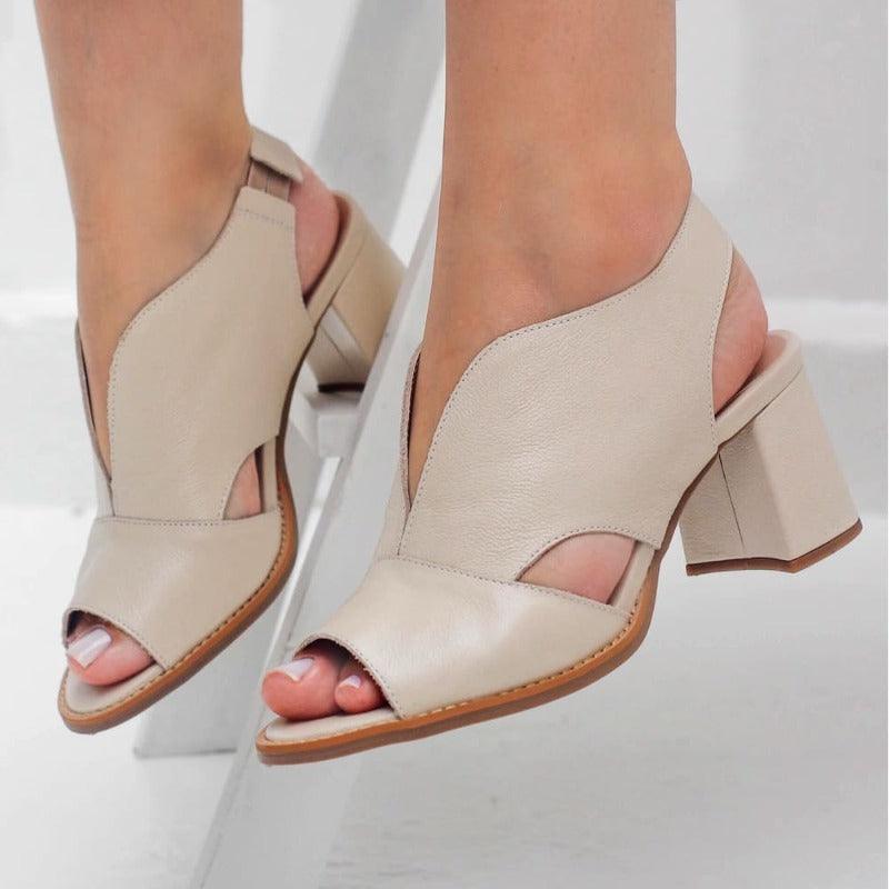 Women’s leather sandals with heel & comfort footbed – Selina