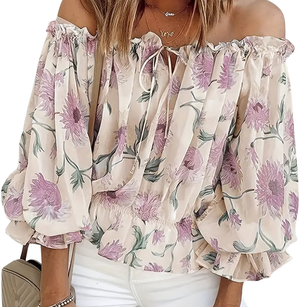 Off-the-shoulder floral blouse with frills – Autumn Magic Fayenne