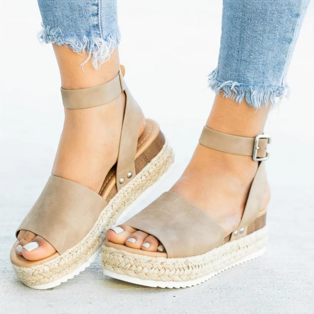 Ladies' wedge espadrille sandals with strap - Livia