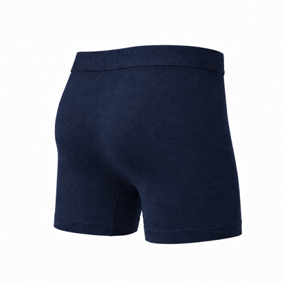 Navy blue boxer brief seen from the back at an angle, showing the smooth seat and plain waistband. 5