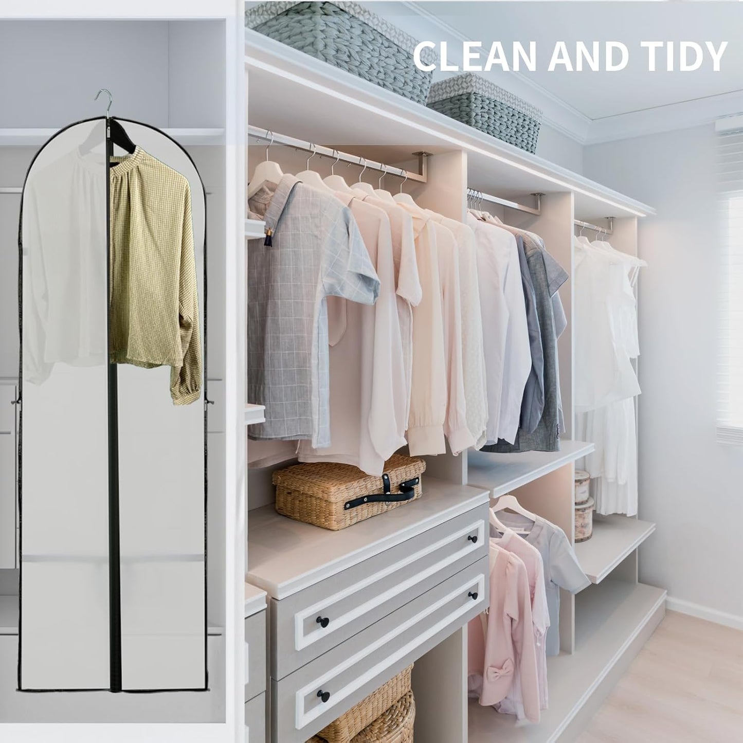 Long garment storage cover – 180 cm garment bag with zip and viewing window for autumn (Buy 1, Get 1 FREE)