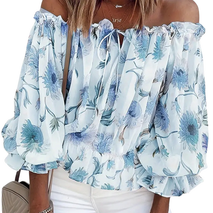Off-the-shoulder floral blouse with frills – Autumn Magic Fayenne