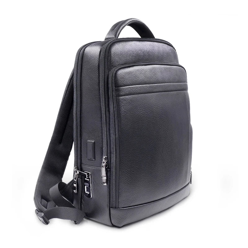 Premium leather rucksack with fingerprint lock – anti-theft rucksack for men