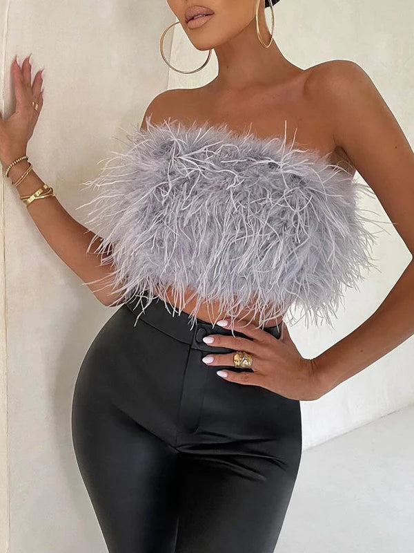 Boho Bandeau Top with Feather Detail – Luna