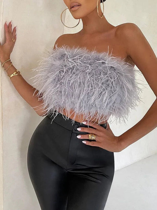 Boho Bandeau Top with Feather Detail – Luna