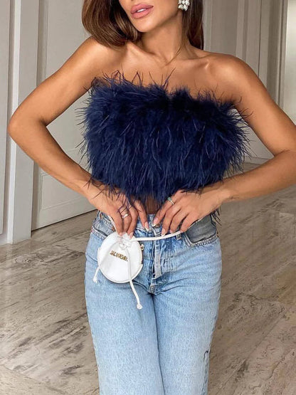 Boho Bandeau Top with Feather Detail – Luna