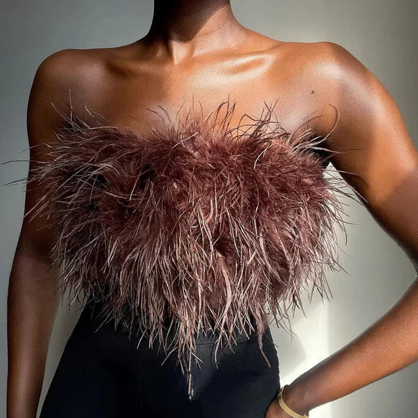 Boho Bandeau Top with Feather Detail – Luna