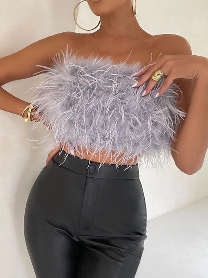Boho Bandeau Top with Feather Detail – Luna