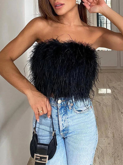 Boho Bandeau Top with Feather Detail – Luna