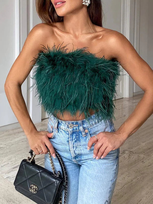 Boho Bandeau Top with Feather Detail – Luna