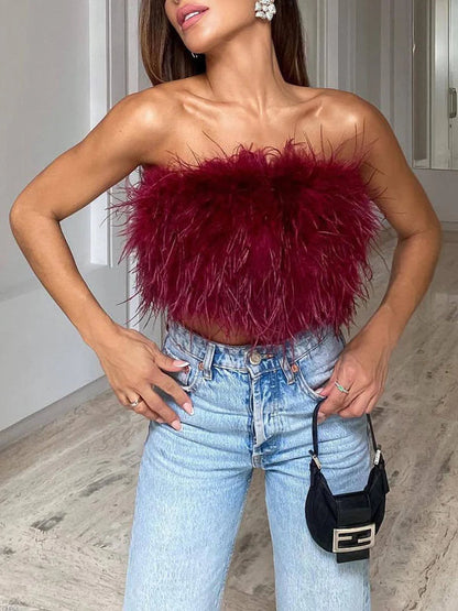 Boho Bandeau Top with Feather Detail – Luna