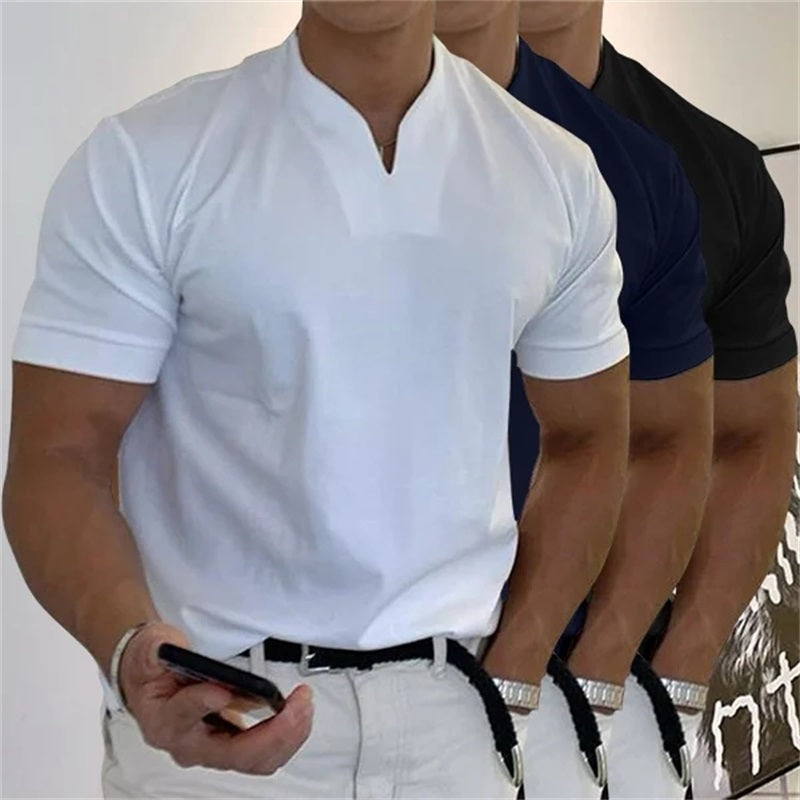 Breathable men's fitness shirt with V-neck – Timo