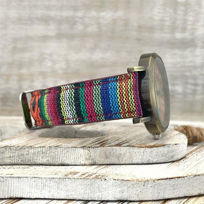 Watch with multicoloured rainbow pattern & braided strap – Elyvra