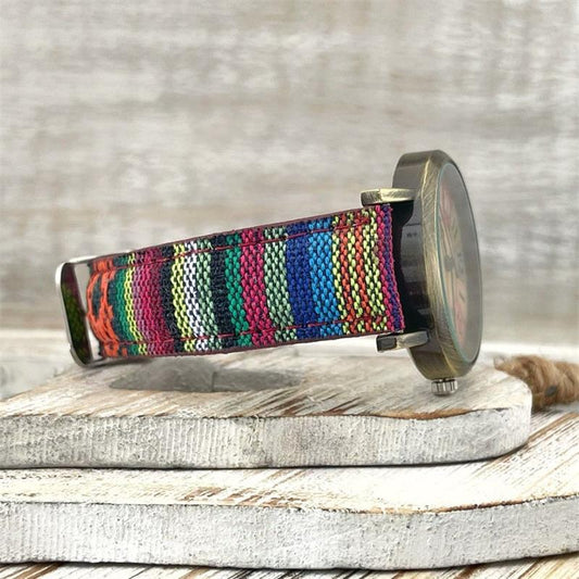 Watch with multicoloured rainbow pattern & braided strap – Elyvra