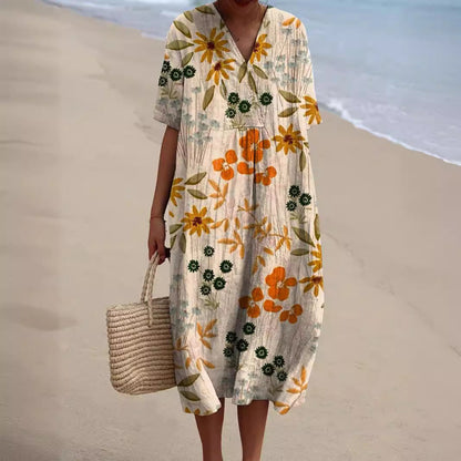 Lightweight summer floral dress with V-neck & comfort fit – Talia