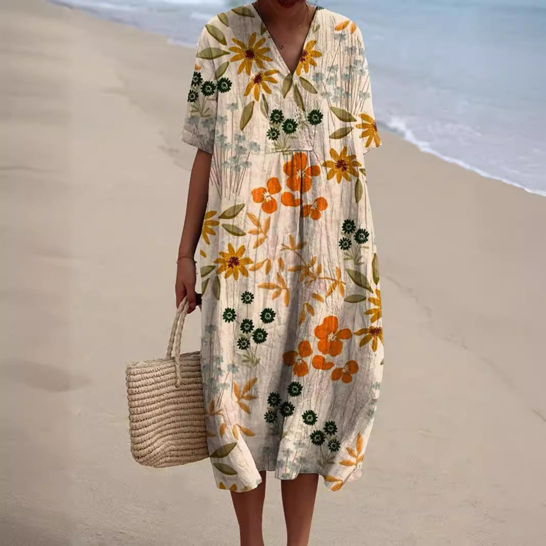 Lightweight summer floral dress with V-neck & comfort fit – Talia