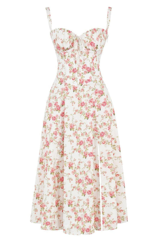 Floral Maxi Dress with Waist Definition - Fleur