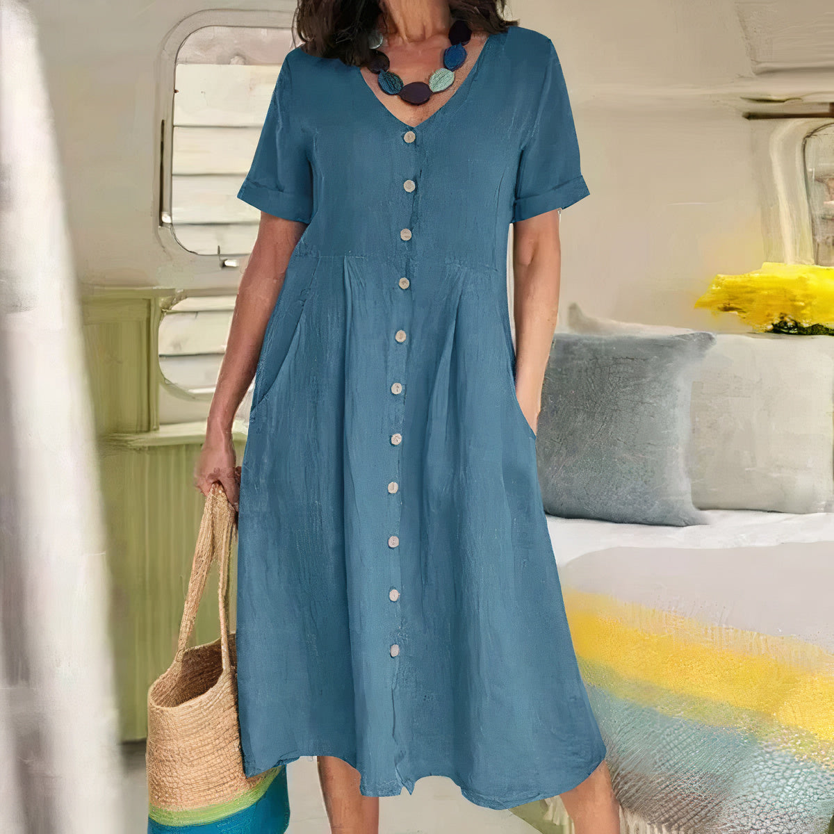 Casual cotton-linen summer dress – Noor