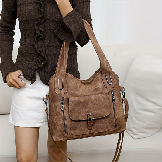 Vintage-Style Vegan Leather Shoulder Bag - Marivelle