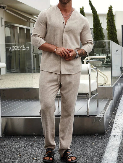 Autumnal Beige Linen Men's Outfit – Enzo