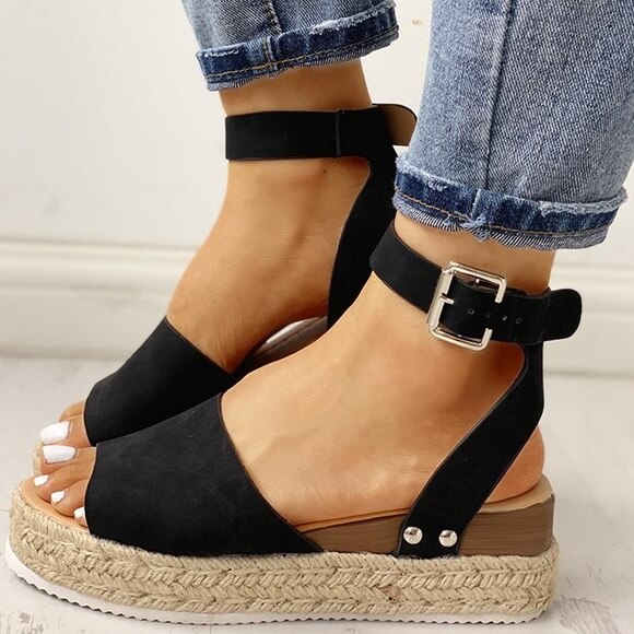 Ladies' wedge espadrille sandals with strap - Livia