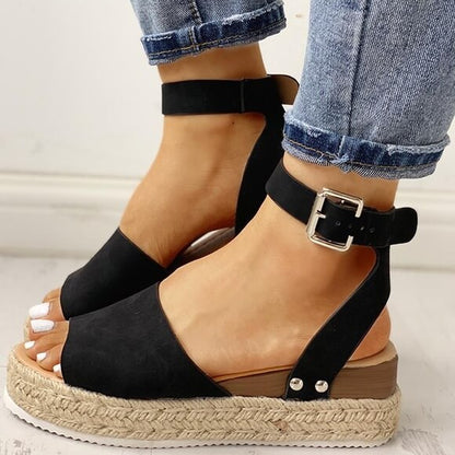 Ladies' wedge espadrille sandals with strap - Livia