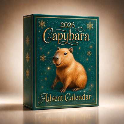 Studio shot of the closed teal and gold gift box, angled to show the front and one side, on a soft cream background. 7