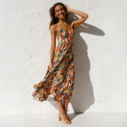 Summer dress with print and backless design – Elora