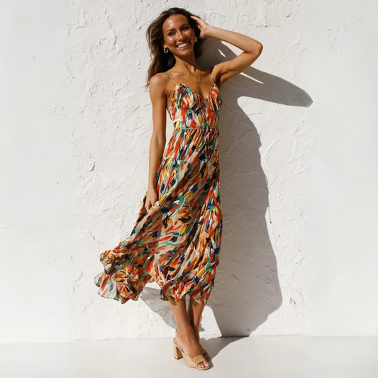 Summer dress with print and backless design – Elora