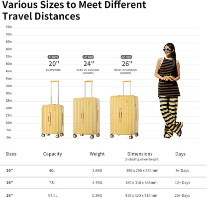 Large hard-shell suitcases with 8 spinner wheels