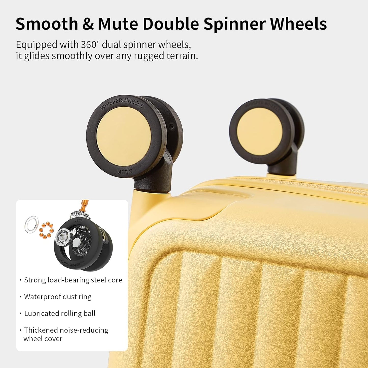 Large hard-shell suitcases with 8 spinner wheels