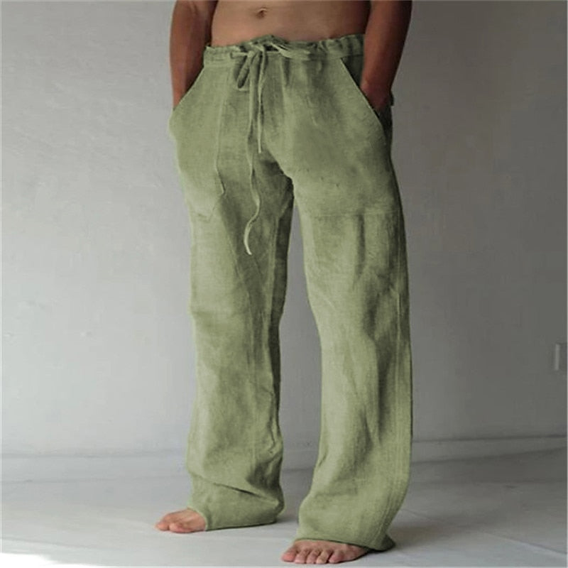 Casual men's linen trousers with a wide cut for summer – Elias
