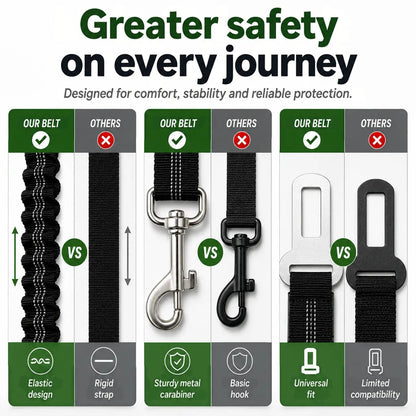 Comparison panels of this strap's elastic section, metal carabiner and clip against plainer rigid strap, black hook and clip 7