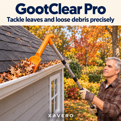 Man in work gloves lifting wet autumn leaves from a roof gutter with the scoop 4
