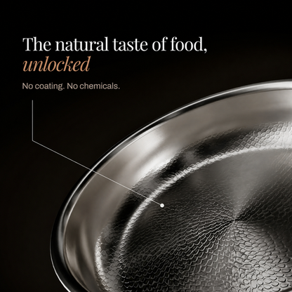Close-up of the textured hammered cooking surface inside a pan, with a line pointing to the surface 4