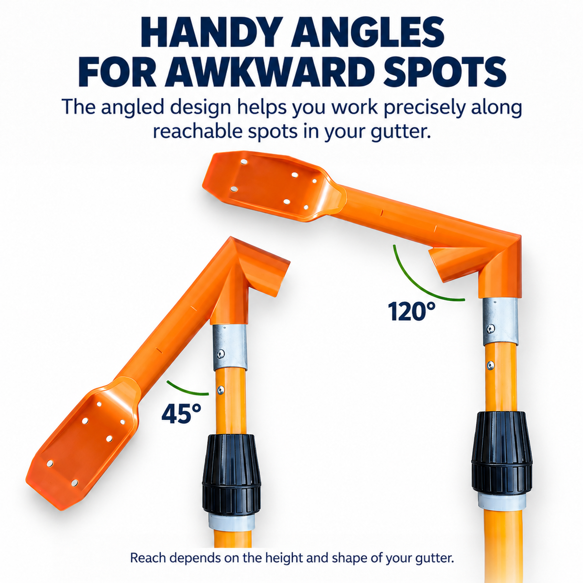Two close-ups of the orange scoop head angled at 45 and 120 degrees 2