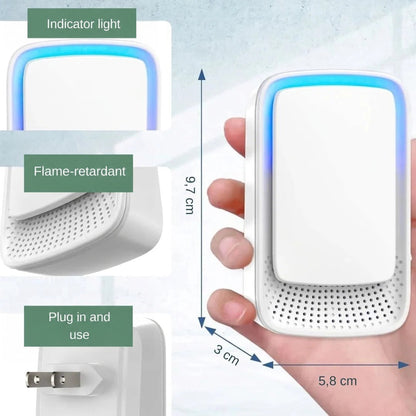 Collage of close-ups showing the glowing edge, vented casing and plug, plus the unit held in a hand 3