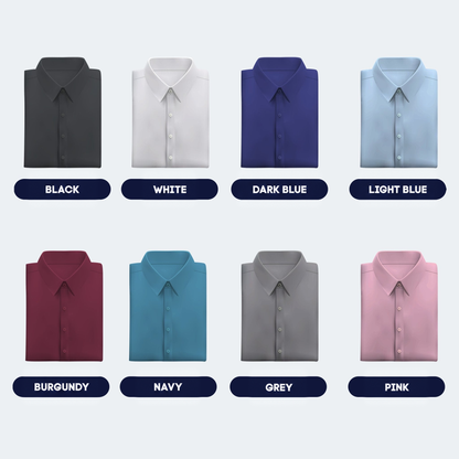 Eight folded shirts in a grid, showing the range of available colours, each with a label 13